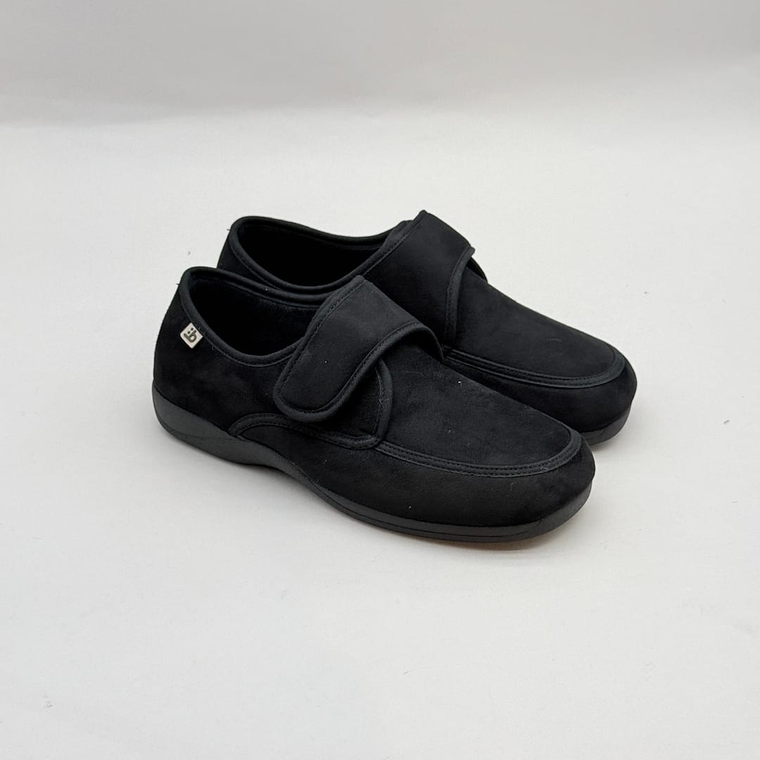 Zapatilla de Casa Hombre Berevere Confort Velcro Negra IN0656 BEREVERE11 Zapatilla Berevere hombre negra con velcro horma ancha IN0656