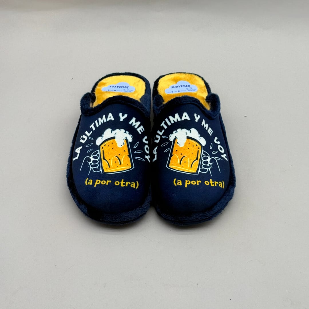 Zapatillas de Casa Hombre Suaveflex Cerveza Azul Marino PINTURINES-8 Zapatillas de casa hombre Suaveflex cerveza azul marino con pelo cálido y plantilla extraíble PINTURINES-8