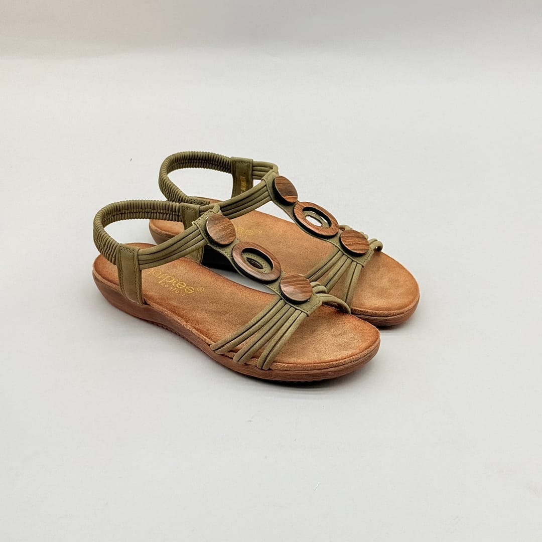 Sandalia Plana Kaki Amarpies ABZ26676 Mujer DA324 Sandalia plana kaki Amarpies ABZ26676 con plantilla anatómica y tiras elásticas