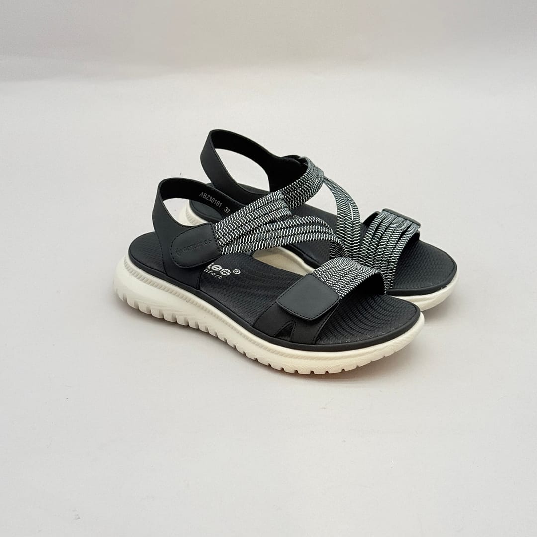Sandalia Confort Negra Amarpies ABZ30161 Mujer DA325 Sandalia confort negra Amarpies ABZ30161 con velcro y bandas elásticas
