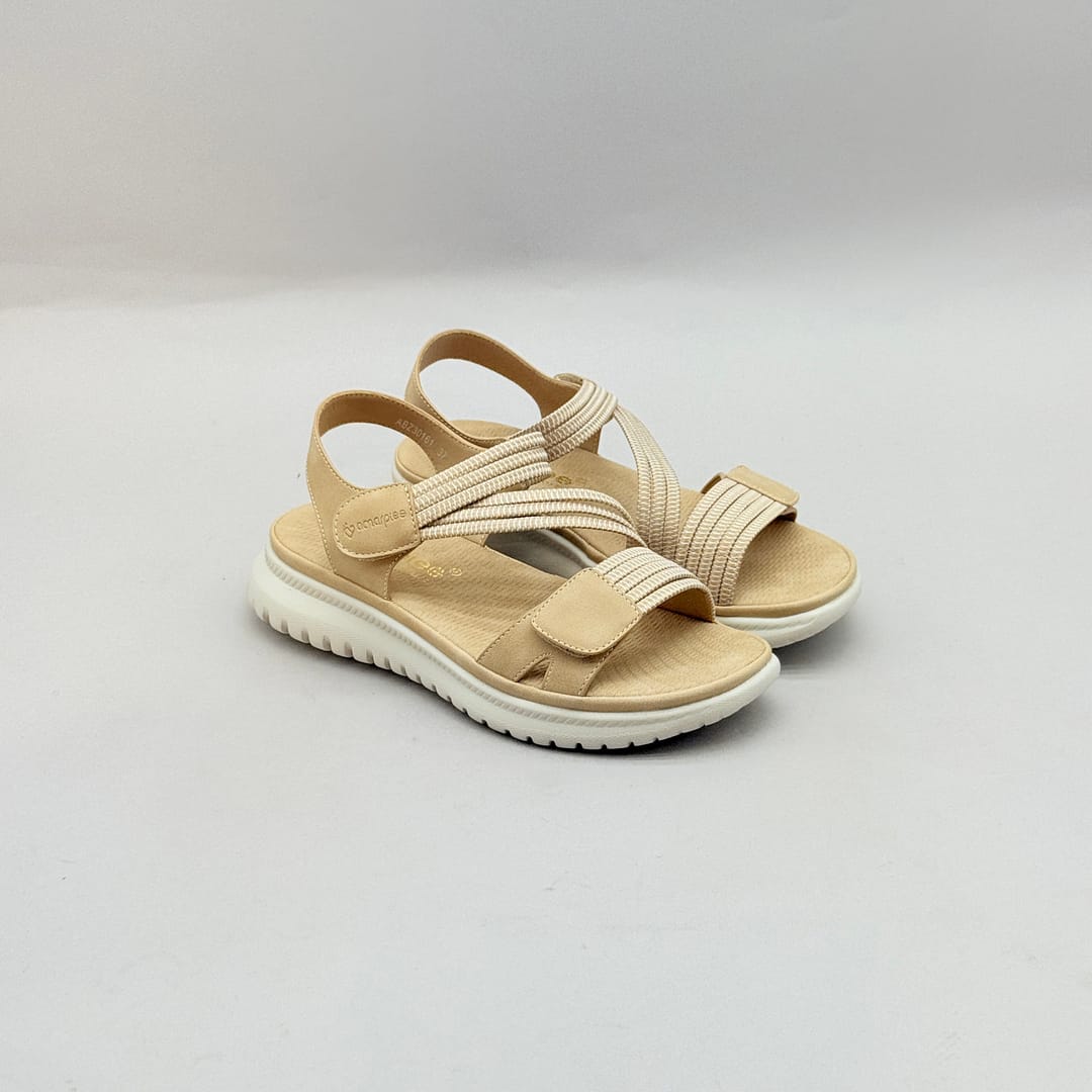 Sandalia Confort Beige Amarpies ABZ30161 Mujer DA330 Sandalia confort beige Amarpies ABZ30161 con velcro y bandas elásticas